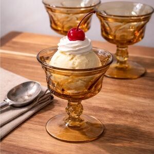 Amber Glass Dessert Coupe - Set of 3
